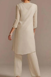 Pantsuit Mother of the Bride Dress Floor Length Chiffon Lace 3/4 Length Sleeve